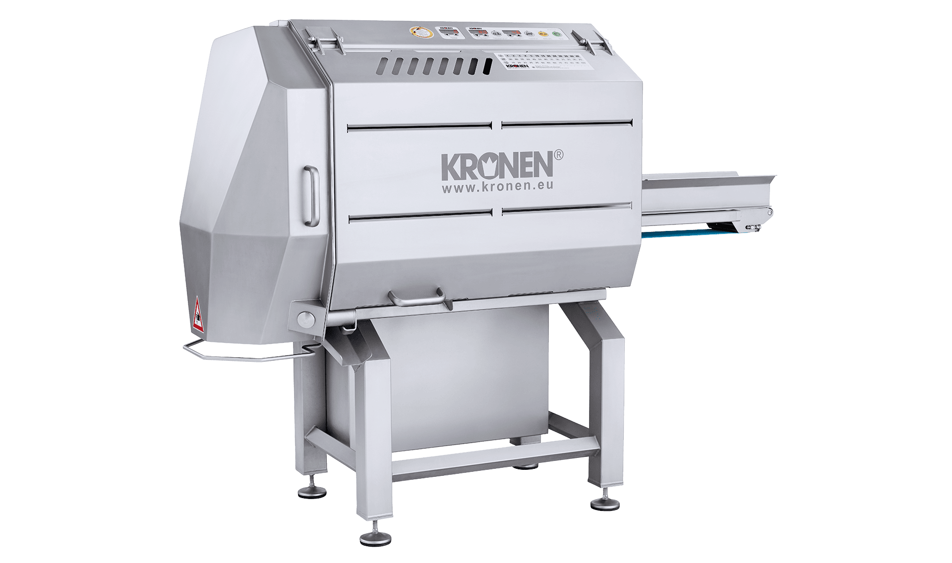 Belt cutting machine GS 10-2 for the perfect and gentle cutting of salad, vegetables, fruit, herbs, vegan substitute products, meat, cooked meats, fish, bakery products, cheese and nuts in industrial applications.