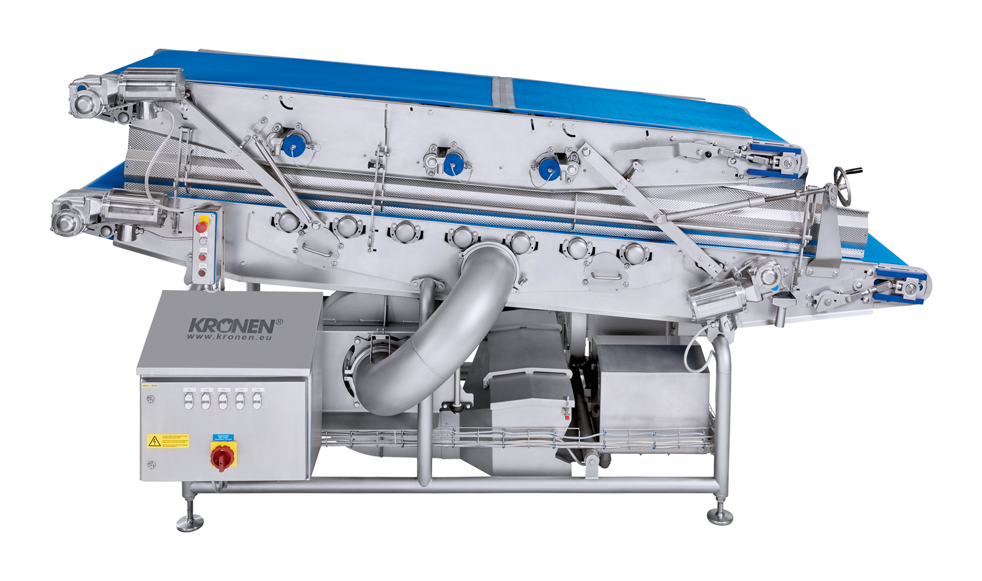Belt dewatering system BDS 3000/800 from KRONEN dewaters light, delicate products such as baby leaf or cut salad
