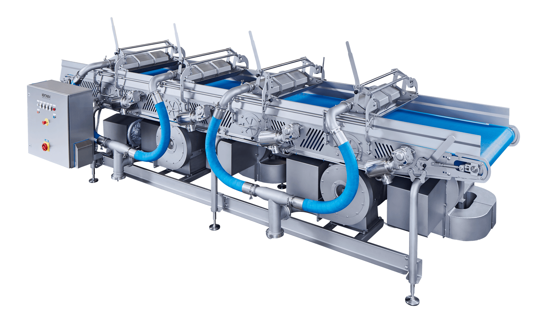 El sistema para quitar agua HFDS 5000/800 de KRONEN elimina el exceso de agua de frutas y hortalizas (enteras o cortadas)