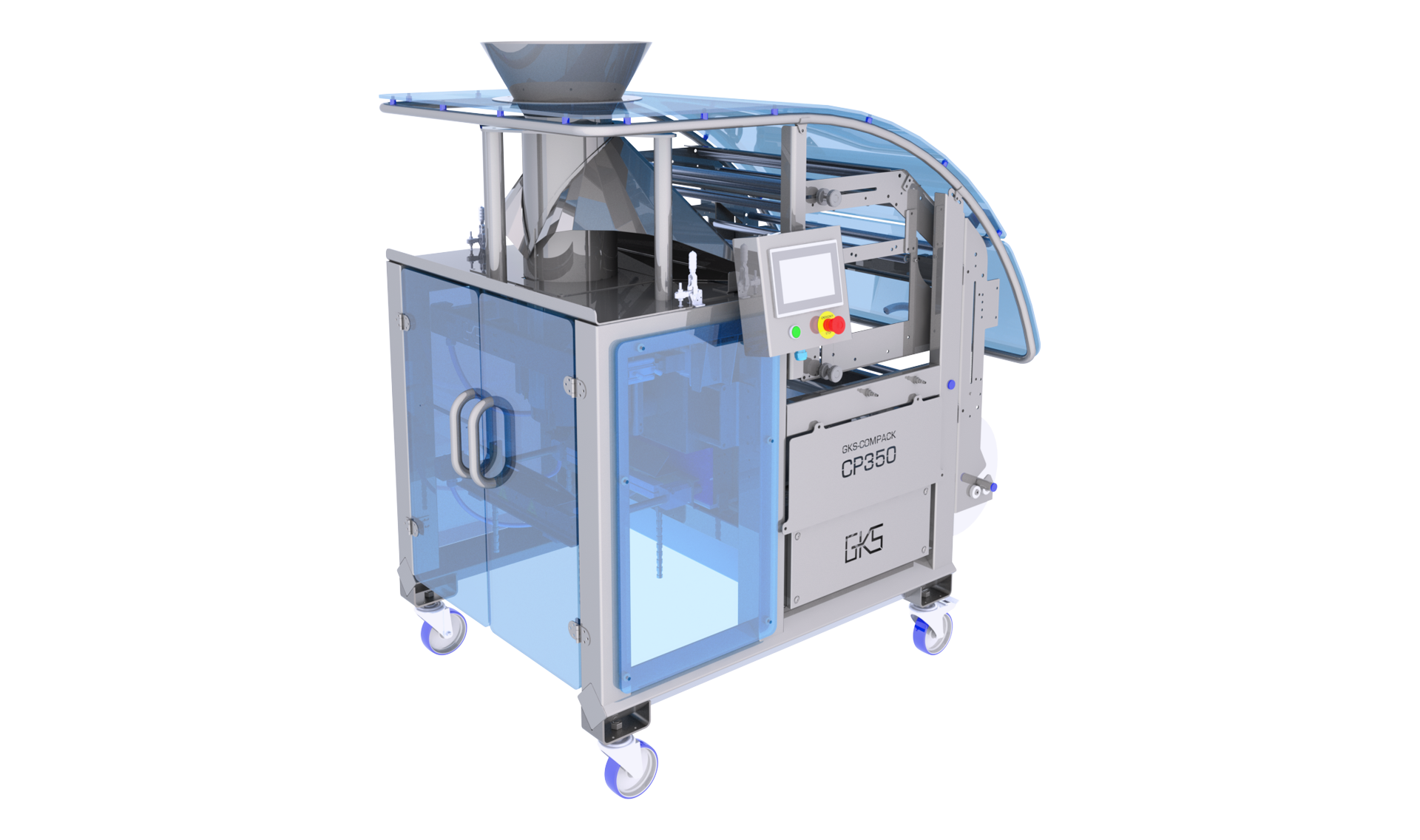 FLEX M+ packaging machine for packing salad, vegetables, fruit and non-food products in pillow bags (further bags available as options).