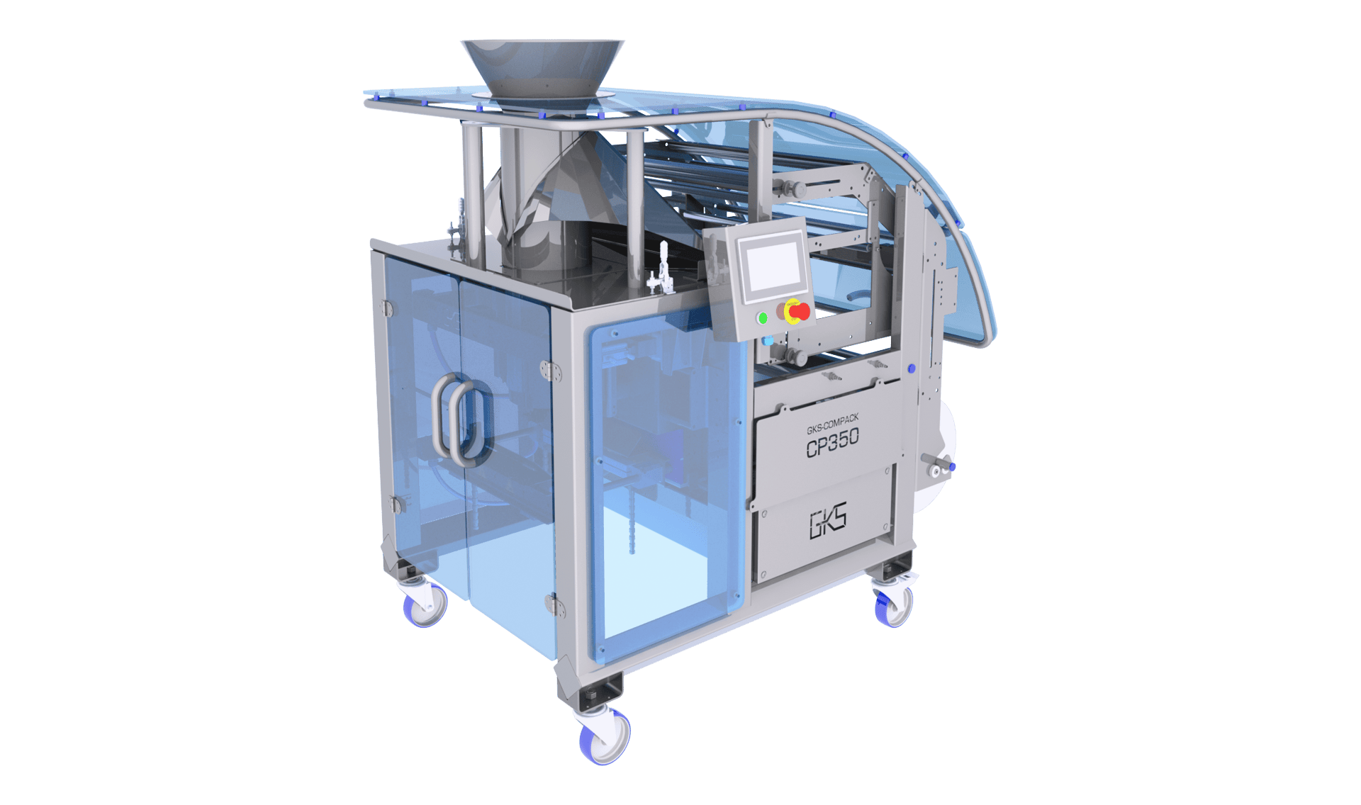 FLEX M+ packaging machine for packing salad, vegetables, fruit and non-food products in pillow bags (further bags available as options).