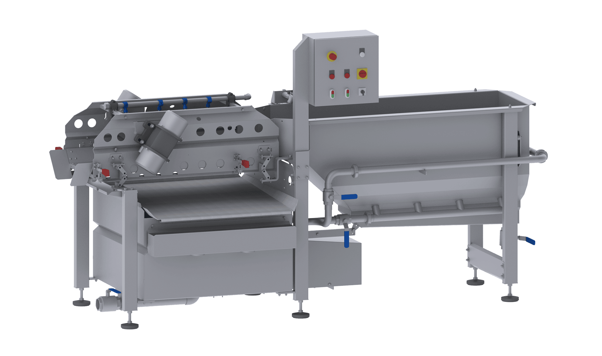 Cost-effective, efficient and gentle washing with the washing machine GEWA 2600 ECO from KRONEN: cut and whole products (salad, vegetables, herbs, fruit etc.) up to 600 kg/h.