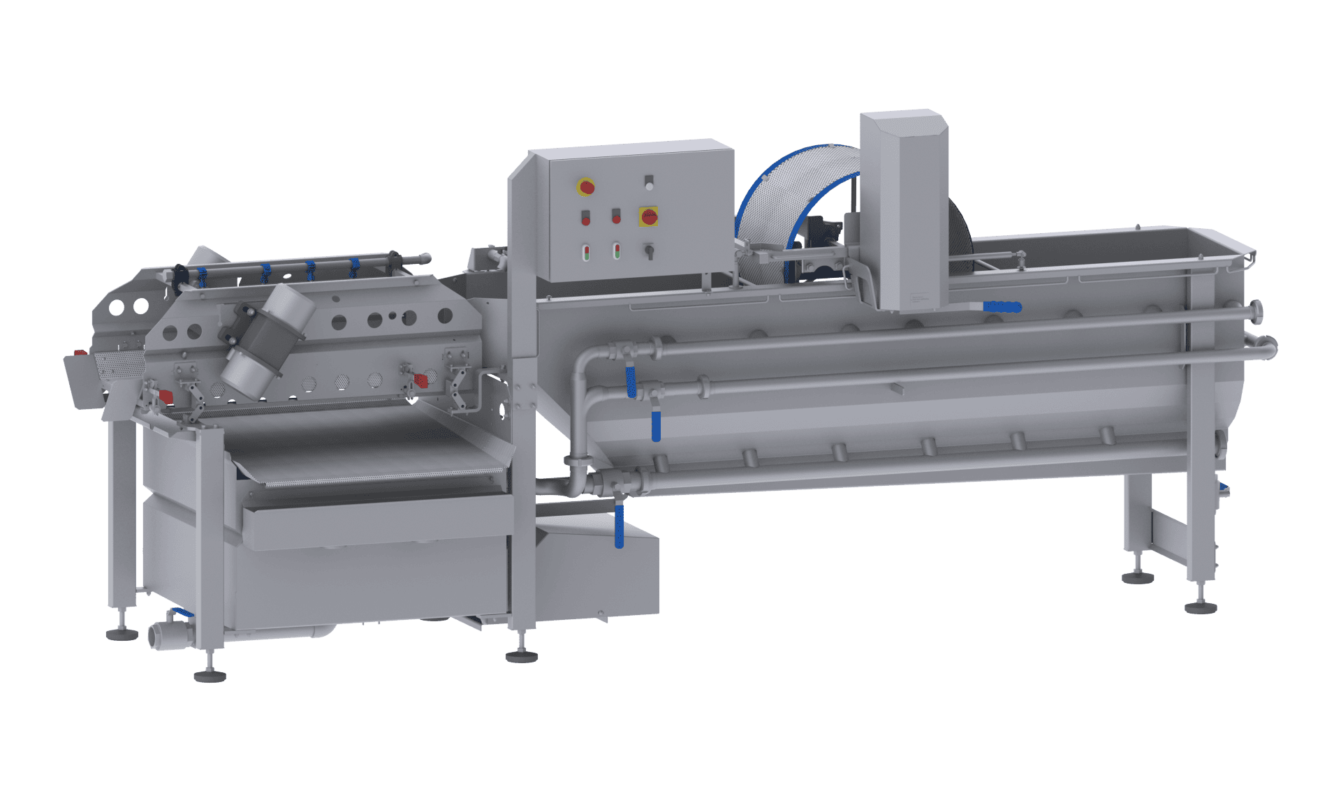Lavado económico, eficiente y cuidadoso con la lavadora GEWA 3800 ECO de KRONEN: hasta 1000 kg/h de productos enteros y cortados (lechugas, vegetales, hierbas, frutas, etc.).