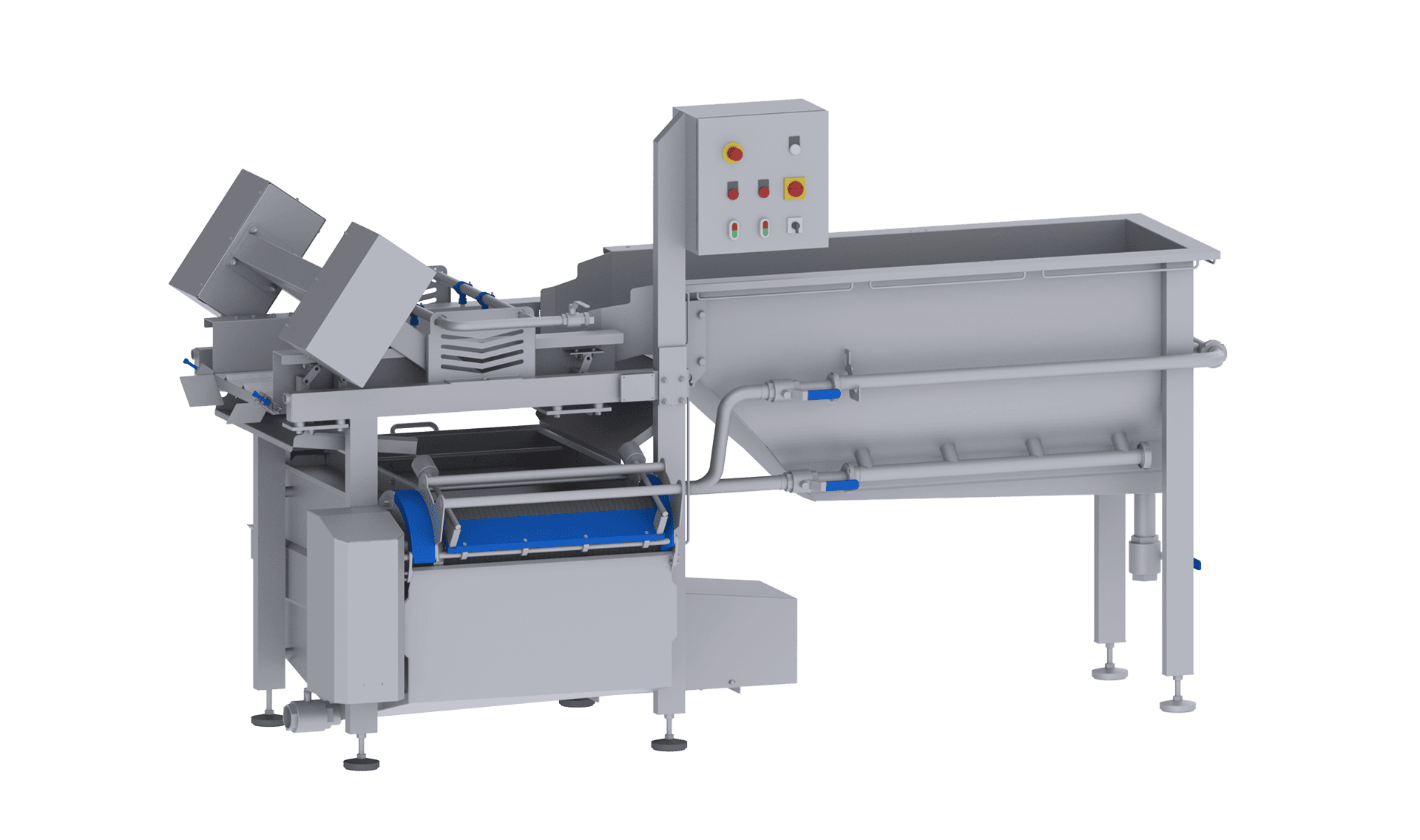 The washing machine GEWA 2600 PLUS from KRONEN for the effective, gentle and economic washing of cut and whole products (salad, vegetables, herbs, fruit etc.) up to 600 kg/h.