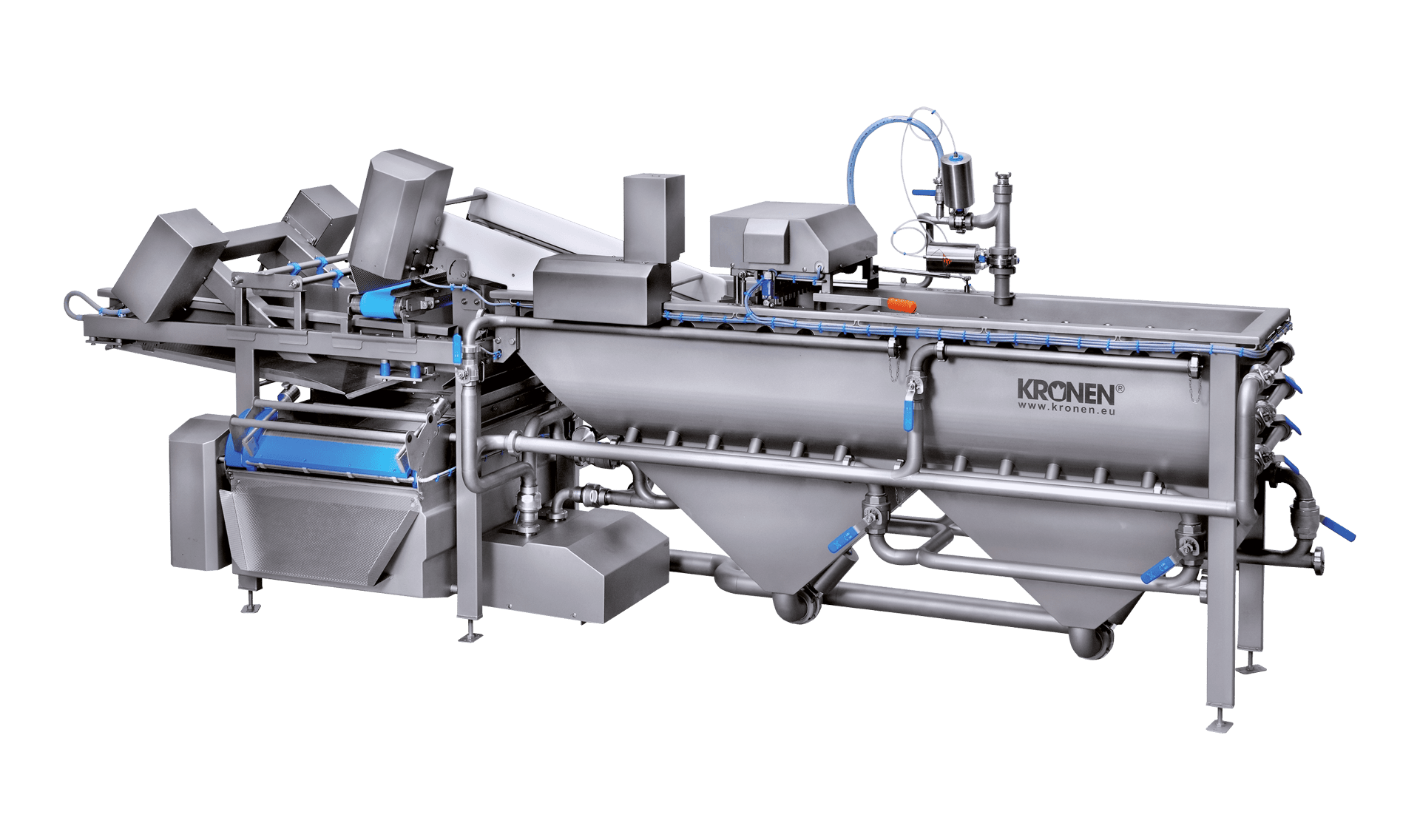 Washing machine GEWA 3850V PLUS from KRONEN: effective washing, cleaning and sorting of non-cored cut bell peppers and other products that can be sorted due to their floating properties