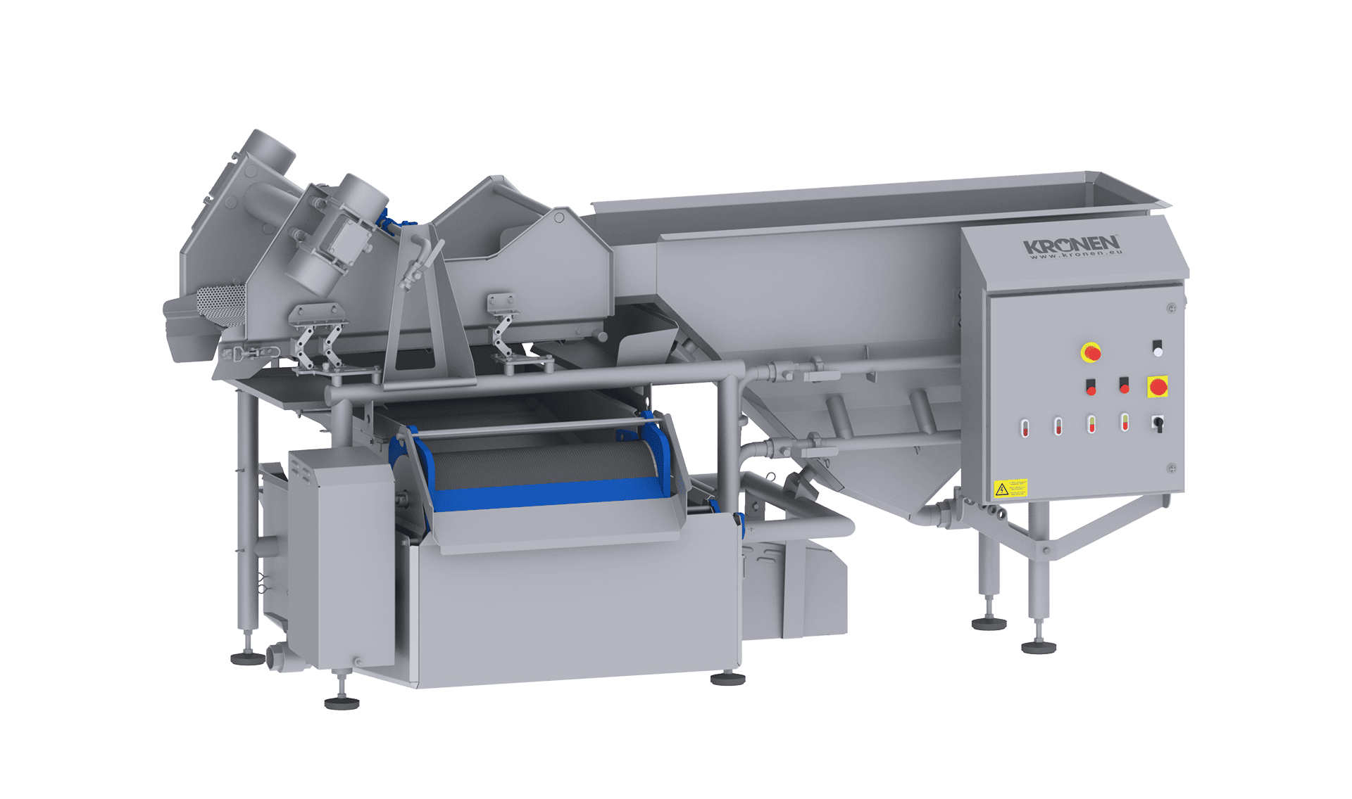 Lavadora HEWA 2600 de KRONEN para el lavado efectivo, cuidadoso y económico de productos cortados y enteros (lechuga, vegetales, hierbas, frutas, etc.) en capacidades de hasta 600 kg/h.