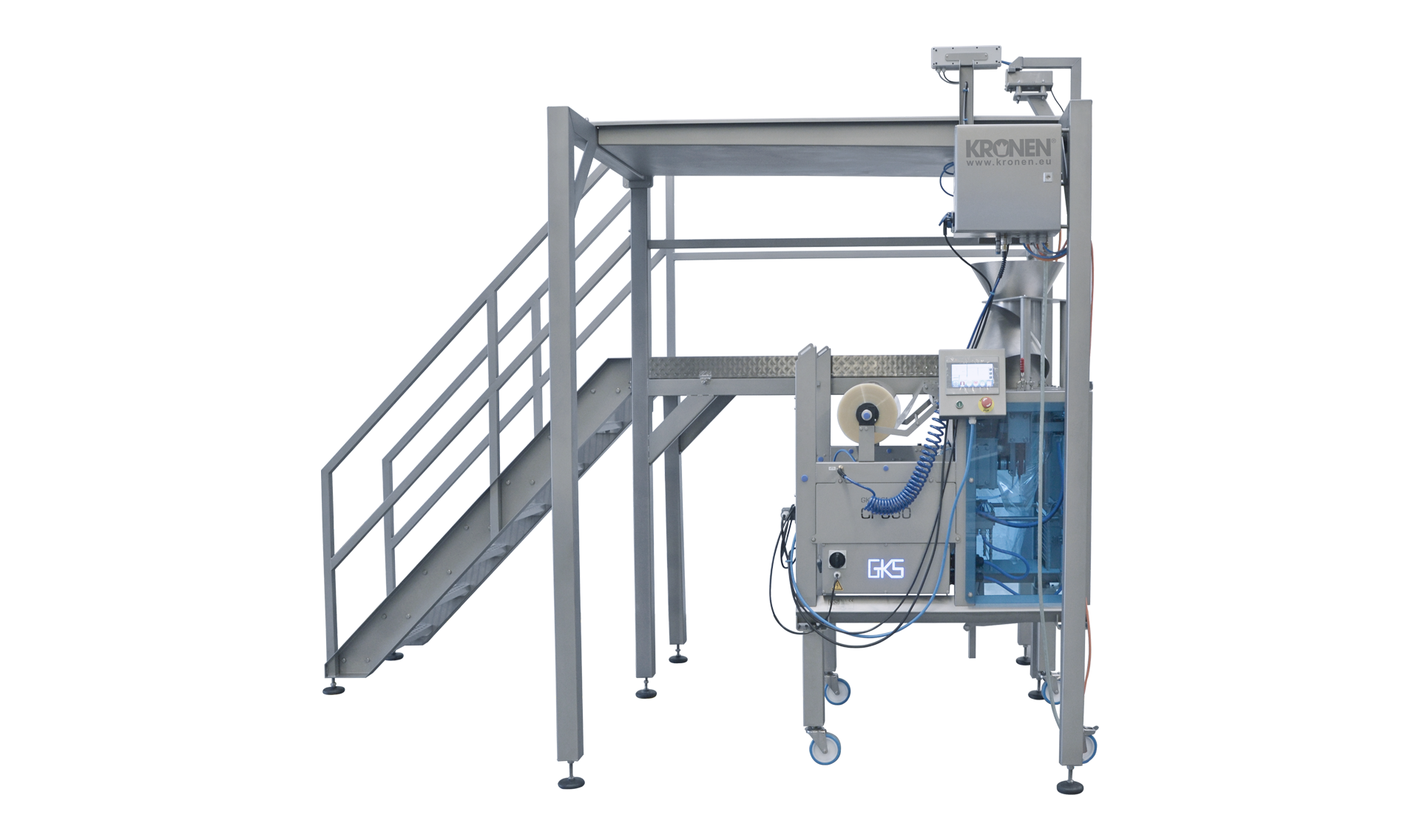 Weighing platform KWT 16 from KRONEN for the semi-automatic, ergonomic mixing, weighing and filling of pourable food and other products in representative bags